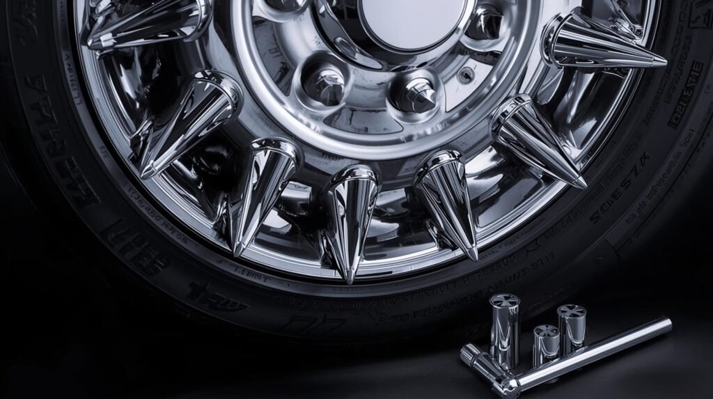 tr571 twcs chrome plastic universal spike wheel cover set with spike 33mm screw on lug nut covers with installation tool